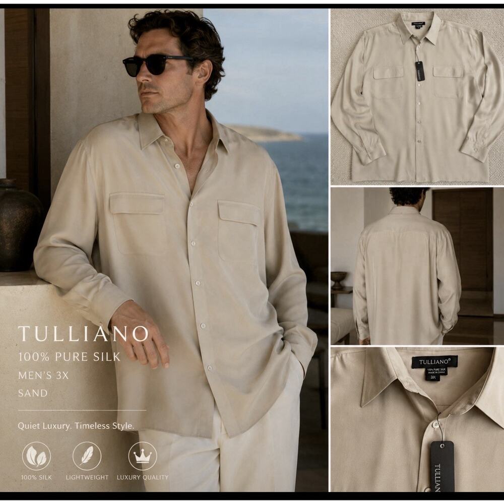 Men's Silk Button-Up Shirt — Sand